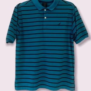 Nautica Boys Blue and Navy Stripe Polo, Size Large